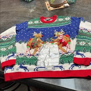 Festive Reindeer Sweater - Blue, Red, Green